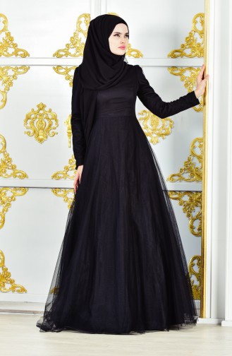 Black Hijab Evening Dress 11190-01