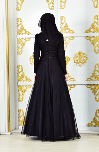 Black Hijab Evening Dress 11190-01