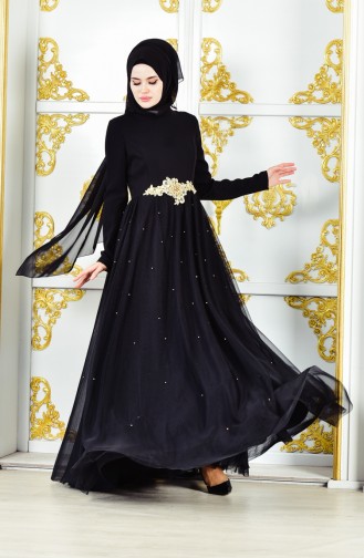 Black Hijab Evening Dress 11191-01