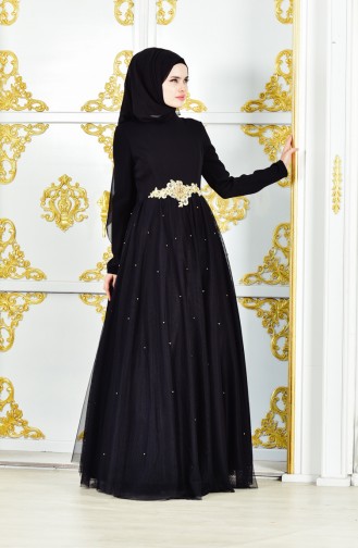 Black Hijab Evening Dress 11191-01