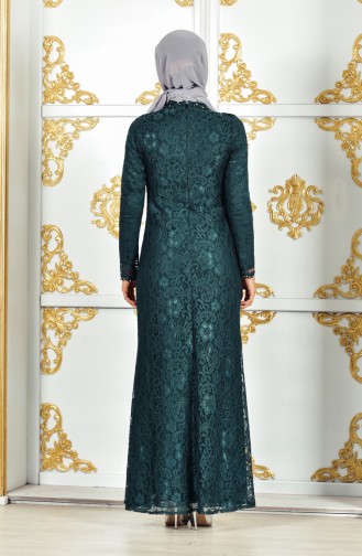 فستان سهرة بتصميم من الدانتيل 1165-02لون اخضر زُمردي 1165-02