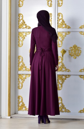 Stone Printed Belted Evening Dress 1020-07 Light Purple 1020-07