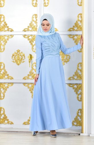 Baby Blue Hijab Evening Dress 1020-05