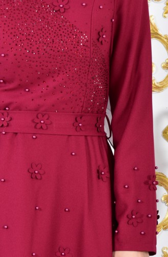 فستان سهرة بتصميم مُطبع باحجار لامعة بمقاسات كبيرة 1002-01 لون خمري 1002-01