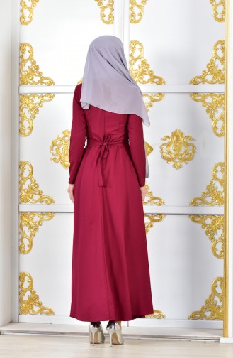 فستان سهرة بتصميم حزام للخصر مُزين بالؤلؤ 1018-06 لون خمري 1018-06