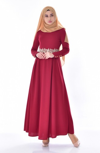 Claret Red Hijab Dress 0044-03