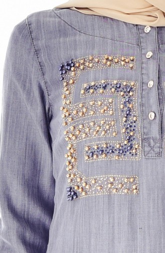 Jeans Kleid mit Perlen 9157-01 Grau 9157-01