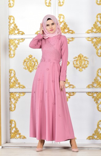 Beige-Rose Hijab-Abendkleider 1002-05
