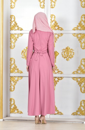 فستان سهرة بتصميم مُطبع باحجار لامعة وورد 1002-05 لون وردي باهت 1002-05