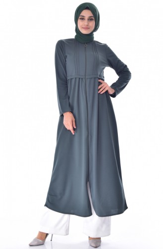 Geraftes Abaya mit Reißverschluss 1901-01 Khaki Grün 1901-01