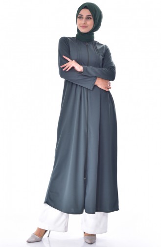 Geraftes Abaya mit Reißverschluss 1901-01 Khaki Grün 1901-01