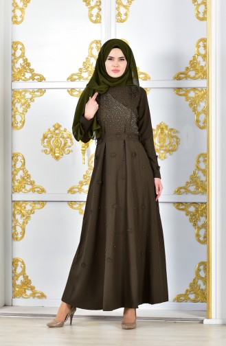 Khaki Hijab Evening Dress 1002-04