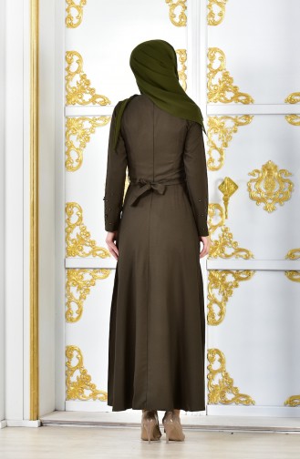 فستان سهرة بتصميم مُطبع باحجار لامعة وورد 1002-04 لون اخضر كاكي 1002-04
