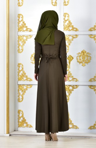 فستان سهرة بتصميم حزام للخصر مُزين بالؤلؤ 1018-05 لون اخضر كاكي 1018-05