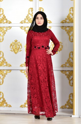 Red Hijab Evening Dress 1009-02