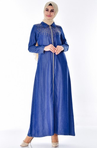 Gospel Zippered Jeans Abaya 9236A-01 Jeans Blue 9236A-01