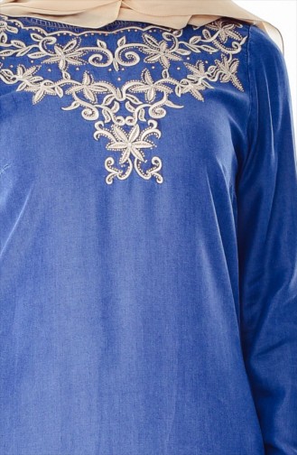 Nakışlı Kot Elbise 9235A-01 Kot Mavi