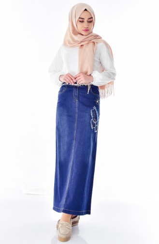 Belted Jeans Skirt 3573-01 Navy Blue 3573-01
