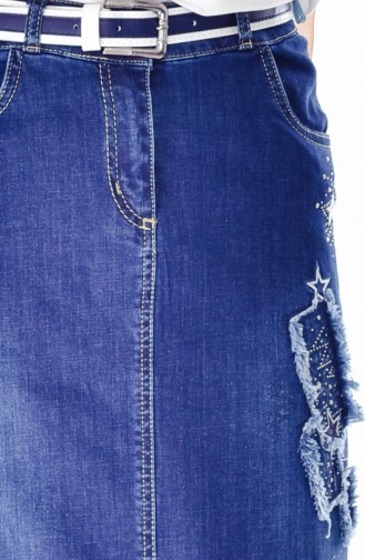 تنورة جينز بتصميم حزام للخصر 3573-01 لون كحلي 3573-01