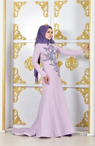 Sequined Evening Dress 3081-01 Lilac 3081-01