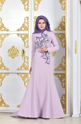 Sequined Evening Dress 3081-01 Lilac 3081-01