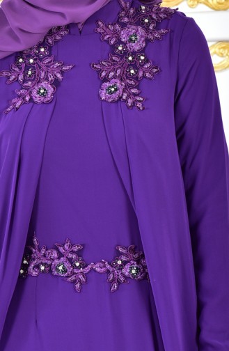 Stone Embroidered Evening Dress 3104-01 Purple 3104-01
