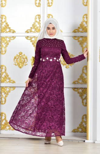 Purple Hijab Evening Dress 1009-07