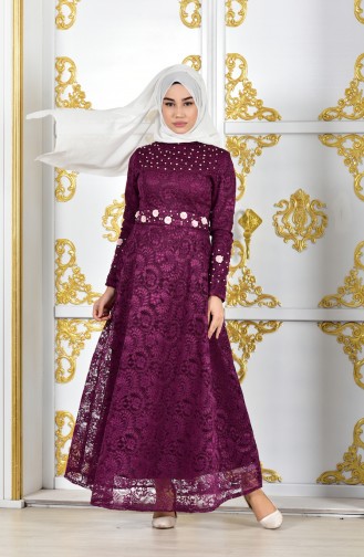 Purple Hijab Evening Dress 1009-07