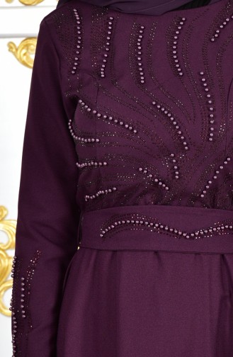 فستان سهرة بتصميم حزام للخصر مُزين باحجار لامعة 1020-03 لون بنفسجي 1020-03