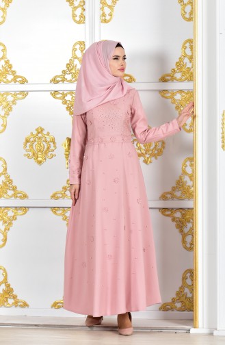 Powder Hijab Evening Dress 1002-07