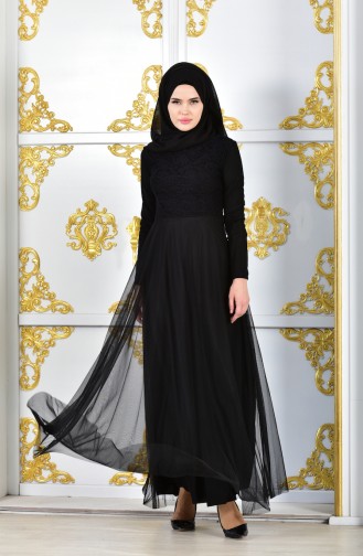 Black Hijab Evening Dress 3456-01