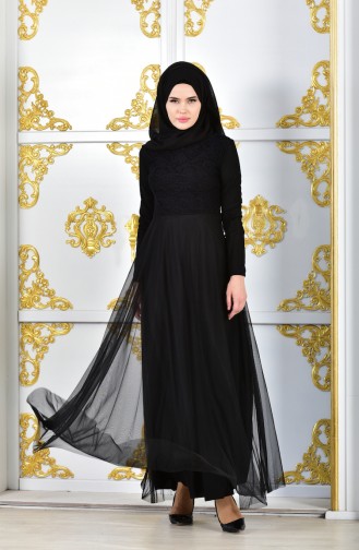 Spitzen Abendkleid mit Spitzen 3456-01 Schwarz 3456-01