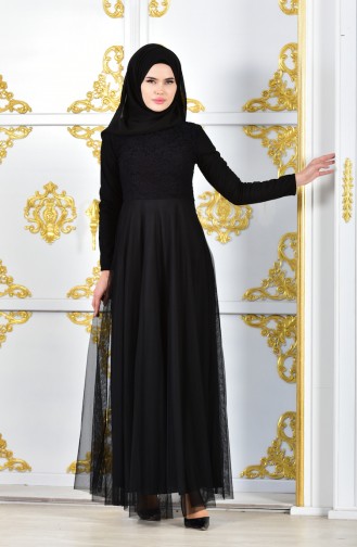Black Hijab Evening Dress 3456-01