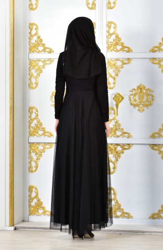 Black Hijab Evening Dress 3456-01