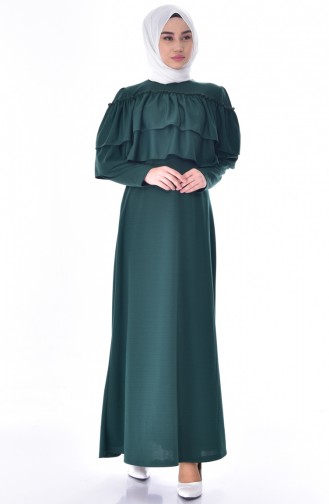 فستان بتصميم طيات 3315-04 لون اخضر زُمردي 3315-04