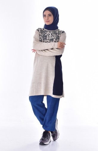 VMODA Knitwear Patterned Sweater 4101-03 Beige 4101-03