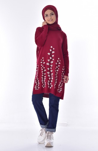 Embossed Patterned Knitwear Sweater 4600-05 Bordeaux 4600-05