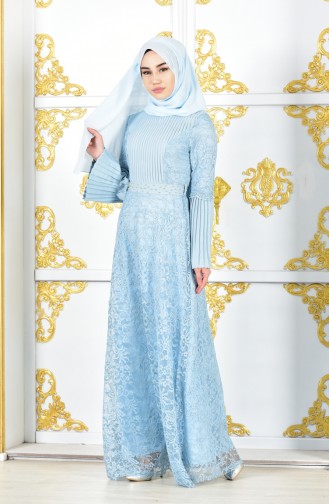 Ice Blue Hijab Evening Dress 6138-06