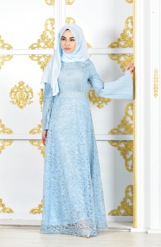 Ice Blue Hijab Evening Dress 6138-06