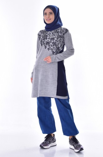 VMODA Knitwear Patterned Sweater 4101-04 Gray 4101-04