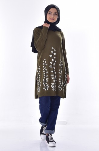 VMODA Embossed Patterned Knitwear Sweater 4600-01 Khaki 4600-01