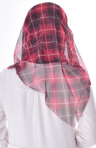Plaid  Patterned Tulle Shawl 50176-01 Red Black 50176-01