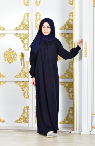 Navy Blue Hijab Dress 7023-03