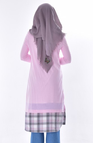 Doğal Kumaş Garnili Tunik 6401-03 Pembe