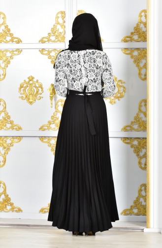 Lace Pleated Evening Dress 1005-02 Black Light Beige 1005-02