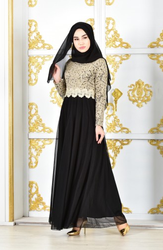 Lace Evening Dress 1012-01 Gold Black 1012-01