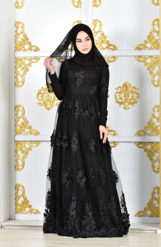 Black Hijab Evening Dress 0384-01