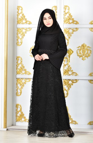 Black Hijab Evening Dress 6138-04