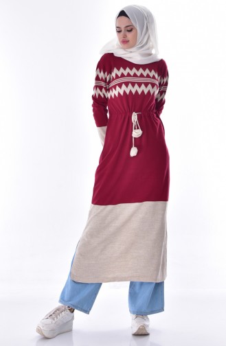 VMODA Pleated Waist Long Sweater 4508-03 Claret Red 4508-03