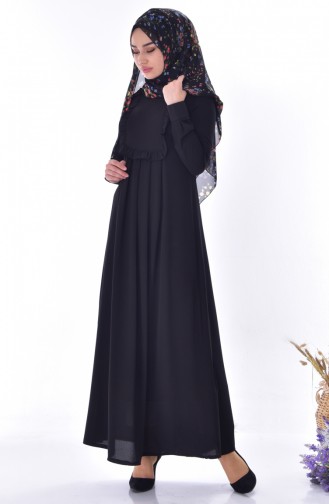Fırfırlı Elbise 7032-02 Siyah